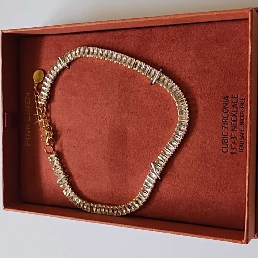 Pink Linen Cubic Zirconia 13"+13" Necklace. Lead Safe.Nickel Free